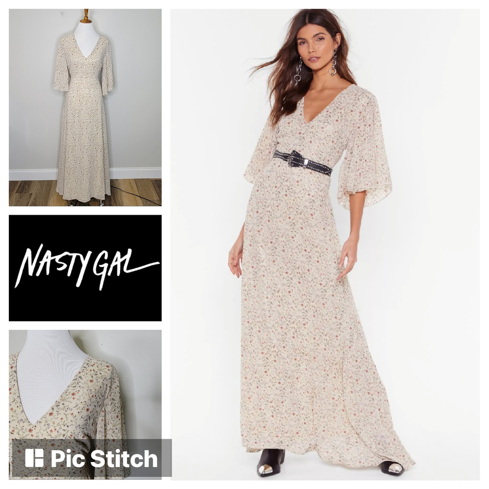 Nasty Gal Cream Floral Maxi Dress